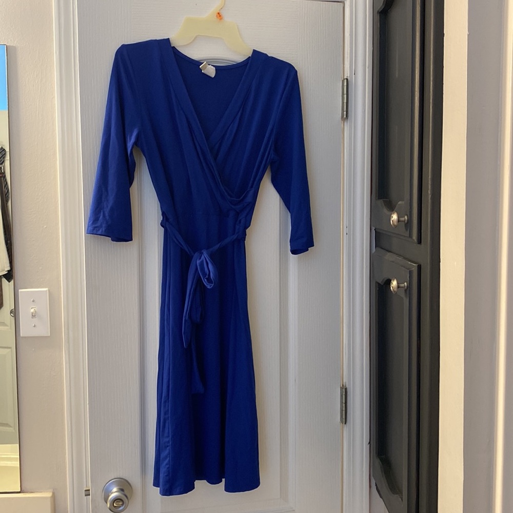 Blue wrap dress with belt/tie